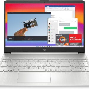 HP 15.6-inch Laptop, AMD Ryzen 7 5700U, 8 GB RAM, 256 GB SSD, HD Micro-Edge Display, Windows 11 Home, Thin & Portable, Long-Lasting Battery, Full-Size Keyboard, Wi-Fi 6 & Bluetooth (15-ef2025nr, 2022)