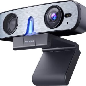 ROCWARE RC08 2K Webcam with Speaker, Webcam for PC, HD Web Cam with Noise Reduction Mic/Harman Speaker/4X Eptz/Privacy Cover/0.2S Auto-Focus/Low Illumination, Computer Camera for Zoom/Teams/Meeting