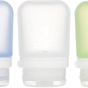 humangear GoToob+ 3-Pack (Small) | Refillable Silicone Travel Bottle | Locking Lid | Food-Safe Material, Clear/Green/Blue, Small (1.7 fl.oz; 53ml)