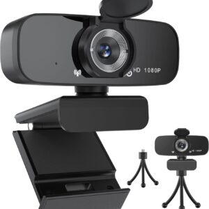 1080P HD Webcam with Microphone for Desktop, USB Computer Camera with Web Cam Cover&Web Camera Stand, 110-degree Wide Angle Streaming Webcam for PC Zoom/Video Calling/Gaming/Conferencing