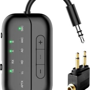 2025 Upgraded Pro Bluetooth 5.4 Transmitter Receiver,2-in-1 Airplane Wireless Adapter for Flight,TV,PC,Gym,Switch,Compatible with 2 AirPods/Headphones;Audio AUX Receiver for Car/Home Stereo