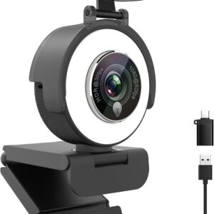 Angetube 1080p Webcam with Ring Light for Streaming: USB 60FPS Web Camera with Microphone-HDR-Enabled-HD Auto Light Correction Web Cam with Adjustable FOV, for Teams, Zoom, PC/Laptop/Mac/Desktop