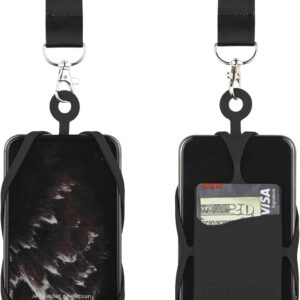Gear Beast Cell Phone Lanyard with Adjustable Neck Strap Compatible with iPhone Galaxy & Most Smartphones, Silicone Phone Holder with Card Pocket and Adjustable Satin Polyester Lanyard