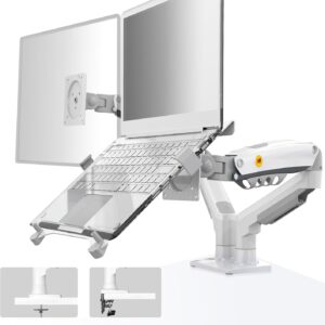 NB North Bayou Laptop Mount with Adjustable Tray for 10-17”Notebook, Full Motion Arm with VESA Plate for 17-30”Monitor,Clamp-on Grommet Mounting F160-FP (White)