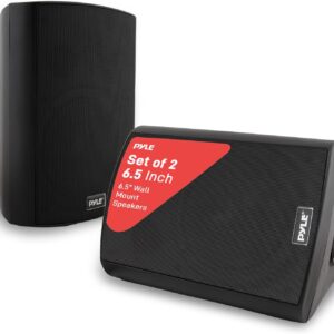 Pyle 6.5-Inch Wall Mount Waterproof Bluetooth Speaker System – Indoor/Outdoor Audio Pair with Built-in Digital Amplifier, Weather-Resistant Housing, High-Power Sound, Easy Installation (Black)