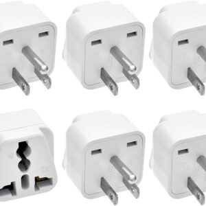 Universal Adapter, Europe to US Plug Travel Adapters, Universal Travel Adapter for USA,Portable and Easy to Use,White,6 Pack