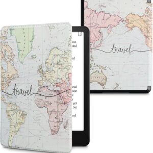 kwmobile Case Compatible with Amazon Kindle Paperwhite 11 Generation 2021 Case - PU Cover for Kindle Paperwhite Case w/Strap - Travel Black/Multicolor