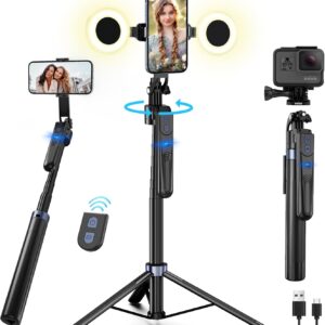 Auto Face Tracking Tripod for iPhone with Light,70inch Phone Tripod Holder with Gesture Control,Travel Selfie Stick for Content Creator Vlog Live Stream Video Recording