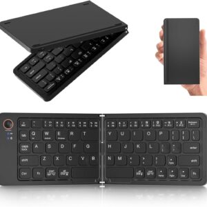 Foldable Bluetooth Keyboard - Ultra Slim, Portable, Pocket Size, Rechargeable Wireless Full Size Travel Keyboard, Compatible with iOS, Android, Windows, for Smartphone, Tablet, Ipad, Iphone, Laptop