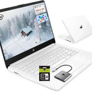 HP 14" Student-Laptop 1-Y office365 Back to School, Quad Core Intel Processor(Up to 3.6GHz) 16GB RAM 256GB Storage(64GB UFS + 256GB Ghost Manta SD Card) Computer Laptop with Wi-Fi 6 Win11