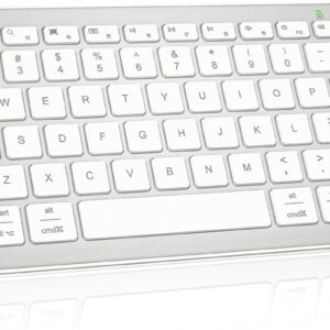 Qulose Bluetooth Keyboard, Ultra-Slim Wireless Keyboard for iPad, Rechargeable Ergonomic Computer Keyboard for iOS, Android, Windows PC Tablets Phone, White Silver