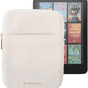 StickieTech Kindle Sleeve - Cute Corduroy 8x6.25 inch Case, Cream Kindle Pouch, 2 Pockets - Compatible with 6-7 inch E-Readers, Ideal Travel Sleeve