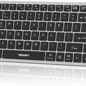 TECKNET Bluetooth Keyboard Rechargeable, 4-Device (2.4G+3BT) Wireless Keyboard, Ultra-Slim Quiet Typing, 14 Hotkeys Computer Keyboard for PC/Laptop/Smart TV/Tablet/iPad