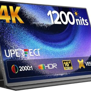 UPERFECT Portable Monitor 4K 16" | 1200 Nits Laptop Monitor | 3840 * 2400 UHD | 1MS FreeSync 2000:1 Contrast | USB-C & HDMI | VESA & Smart Case | Travel Screen for Computer, Mini PC, Game Consoles
