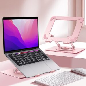 Vaydeer Adjustable Laptop Stand for Desk,Computer Stand Riser with 360° Free Rotation Base and Foldable Design Ergonomic Laptop Riser Fits for MacBook,Dell, HP and More 10-15.6” Laptops (Pink)