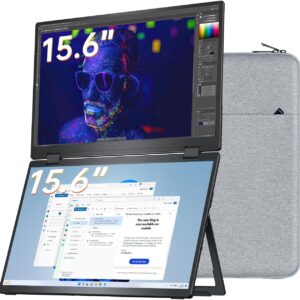 VisionOwl Portable Monitor Dual 15.6 Inch 1080P FHD 107% sRGB Foldable Second Screen, USB-C HDMI HDR Stacked Travel Monitor for Laptop MacBook PC PS5 Xbox, VESA Mountable, with Adjustable Kickstand