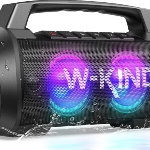 W-KING Portable Speakers Bluetooth Wireless, 120W Max Loudest Bluetooth Speaker, IPX6 Waterproof Outdoor Speaker with 70W Deep Bass/2*Subwoofer/DSP/EQ/42H/LED/MAC-in/TF/2 Pairing, Large Party Boombox