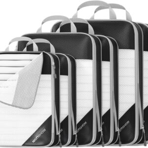 6 Set Compression Packing Cubes for Travel - Compressible, Lightweight, and Space-Saving Packing Cubes, Travel Essentials for Women, Black