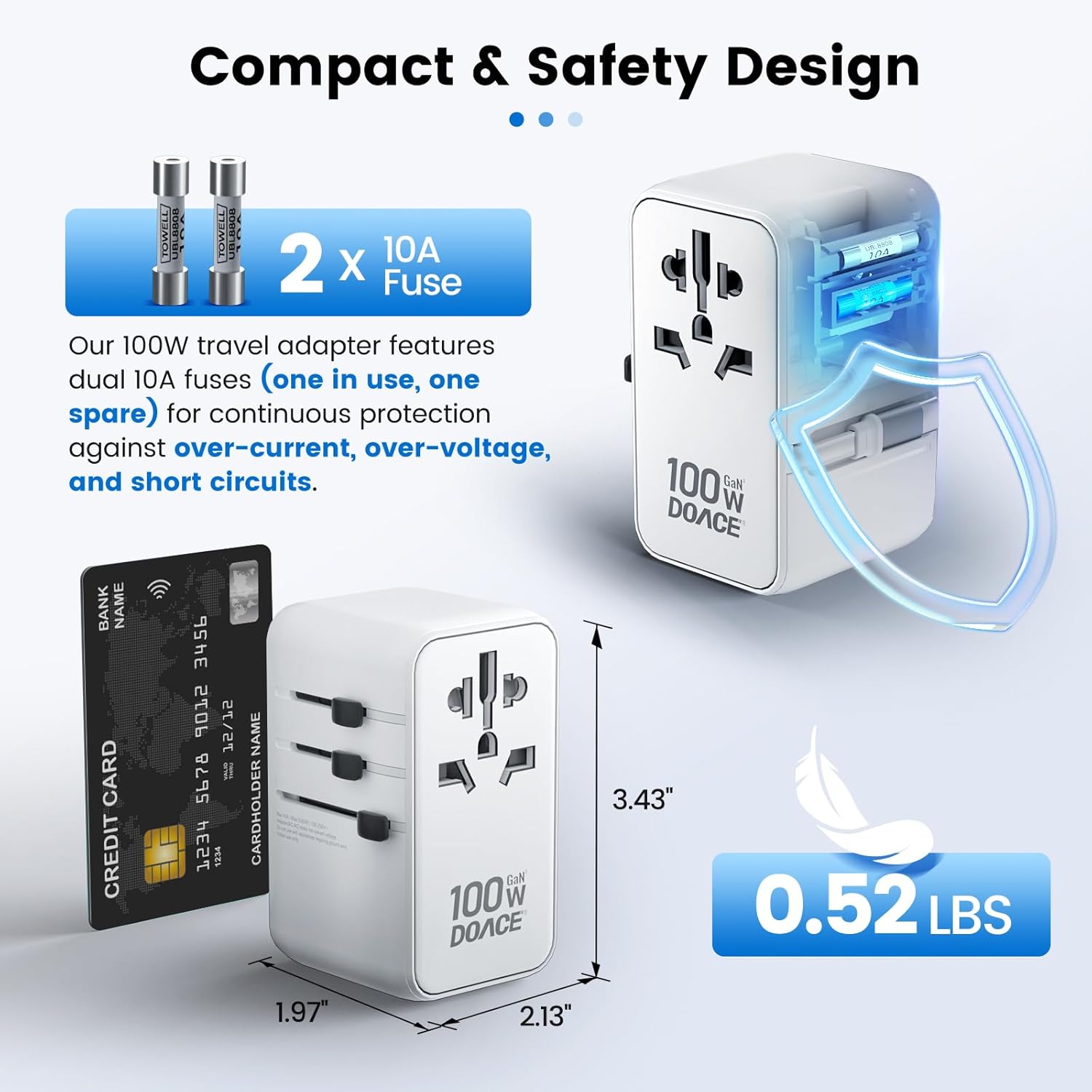 Universal Travel Adapter, for GaN 100W International Power Adapter Built-in Type-c Cable Fast Charging & 4 USB Charging Ports, All-in-One Wall Charger for US to Europe EU UK AUS White - Image 5