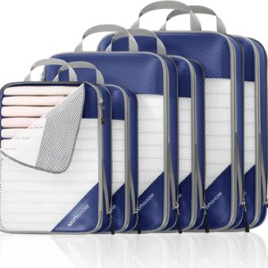 6 Set Compression Packing Cubes for Travel - Compressible, Lightweight, and Space-Saving Packing Cubes, Travel Essentials for Women, Navy