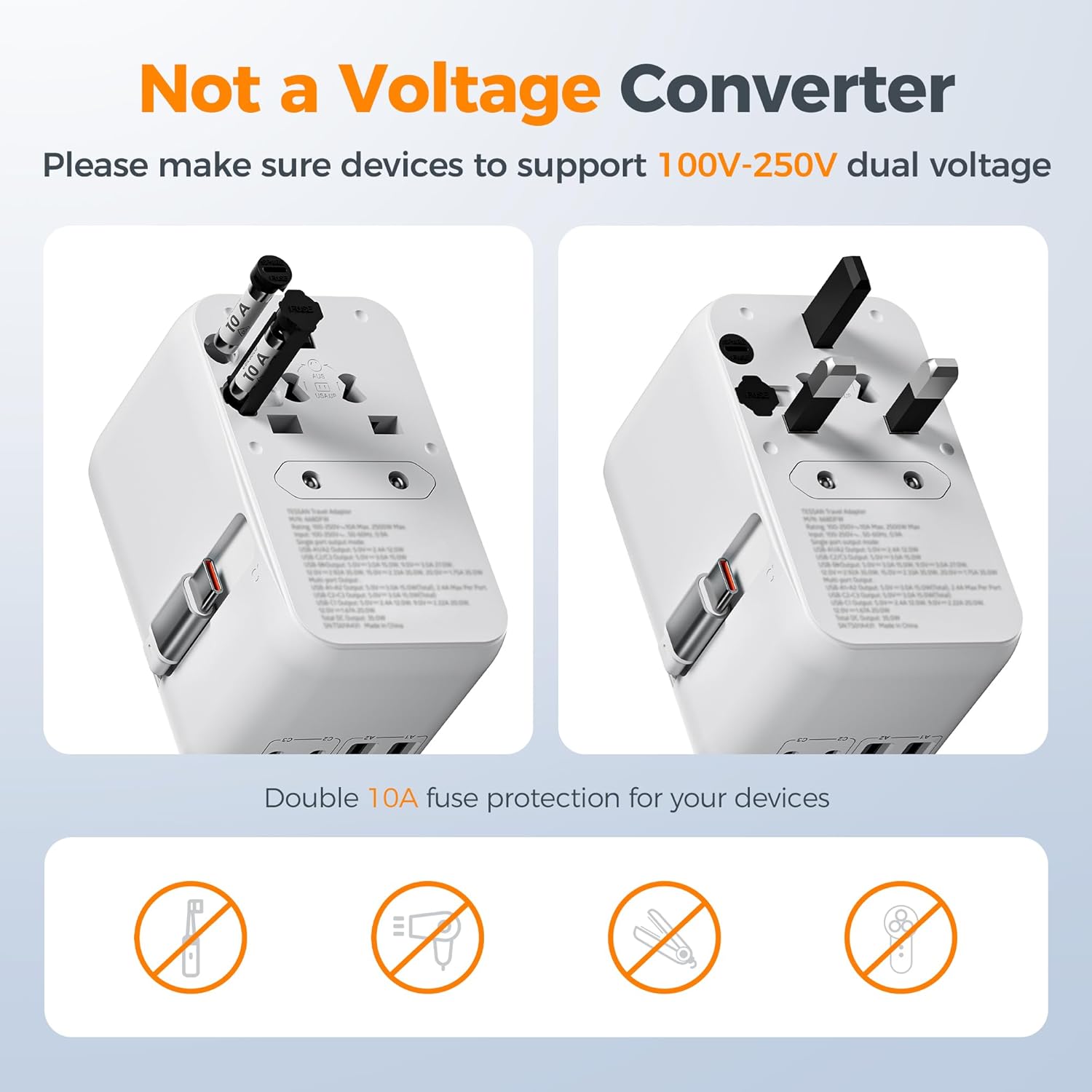 TESSAN Universal Travel Adapter PD 35W GaN, International Power Adapter Built in 1 Retractable USB C Cable, 6 in 1 Travel Adaptor Worldwide with 4 USB Ports for US to Europe UK AUS (Type C G A I) - Image 7