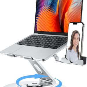 Laptop Stand with Phone Holder, Adjustable Laptop Stand, Aluminum Computer Mount Holder, Ergonomics Laptop Riser for Desk, Fits MacBook, up to 17.3" All Notebooks Silver