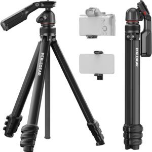 Perlegear Camera Tripod, 60″ Portable and Height-Adjustable, Travel Tripod with 13.2 lbs Max Load, Phone Camera Stand Heavy Duty for Video Recording, PGIPE01