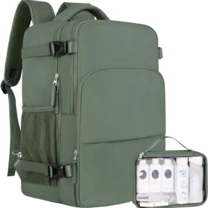 Personal Item Backpack, Carry on Travel Backpack with Multi-Pockets, Waterproof Casual College 16inch Laptop Backpack for Men Women, Army Green