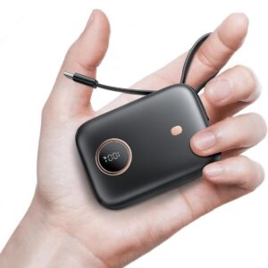 Power Bank Fast Charging, Small 22.5W 10000mAh USBC Portable Charger with Built-in USB-C Cable, Mini Battery Pack Essentials, 2 USB C and 1 A, for iPhone 17/16/15 Series, Samsung, Google,Android