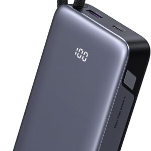UGREEN Nexode Power Bank 20000mAh 45W with Built-in Cable, Fast Charging Portable Charger for iPhone 17 Pro/Samsung S25 Ultra/iPad Pro, 3-Port External Battery Pack with Digital Display, Travel Ready