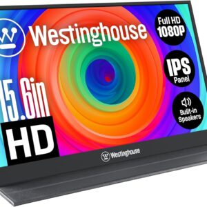 Westinghouse 15.6 Inch Portable Monitor for Laptop & Travel, 1080p, 60Hz, IPS Display, Full HD Screen with Magnetic Protective Cover, Built in Speakers, 1x Mini HDMI, 1x USB Type-C