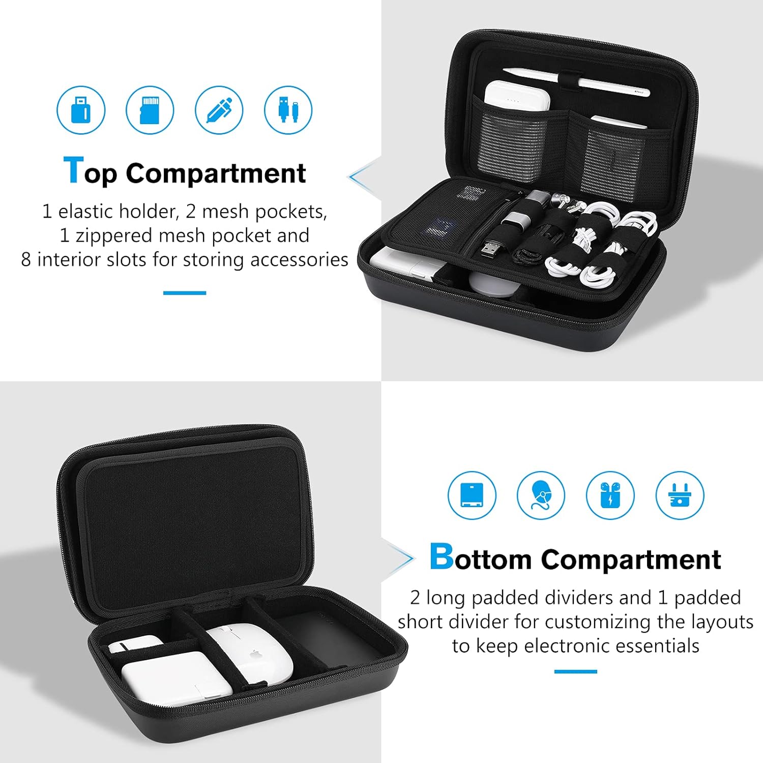 ProCase Hard Travel Electronic Organizer Case for MacBook Power Adapter Chargers Cables Power Bank Apple Magic Mouse Apple Pencil USB Flash Disk SD Card Small Portable Accessories Bag - Image 3