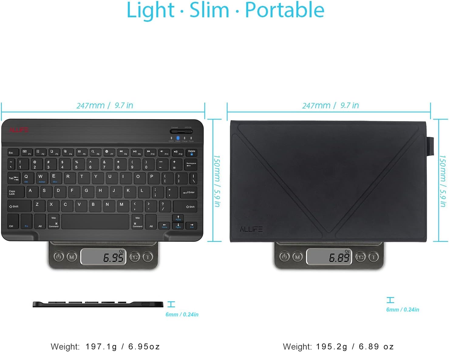 ALLIFE Universal Ultra Light Slim Portable Wireless Bluetooth 3.0 Keyboard for iOS iPad iPad Air, Pro, Mini, Android, Windows Tablets PC Smartphone with Protection Case Stand - Image 5