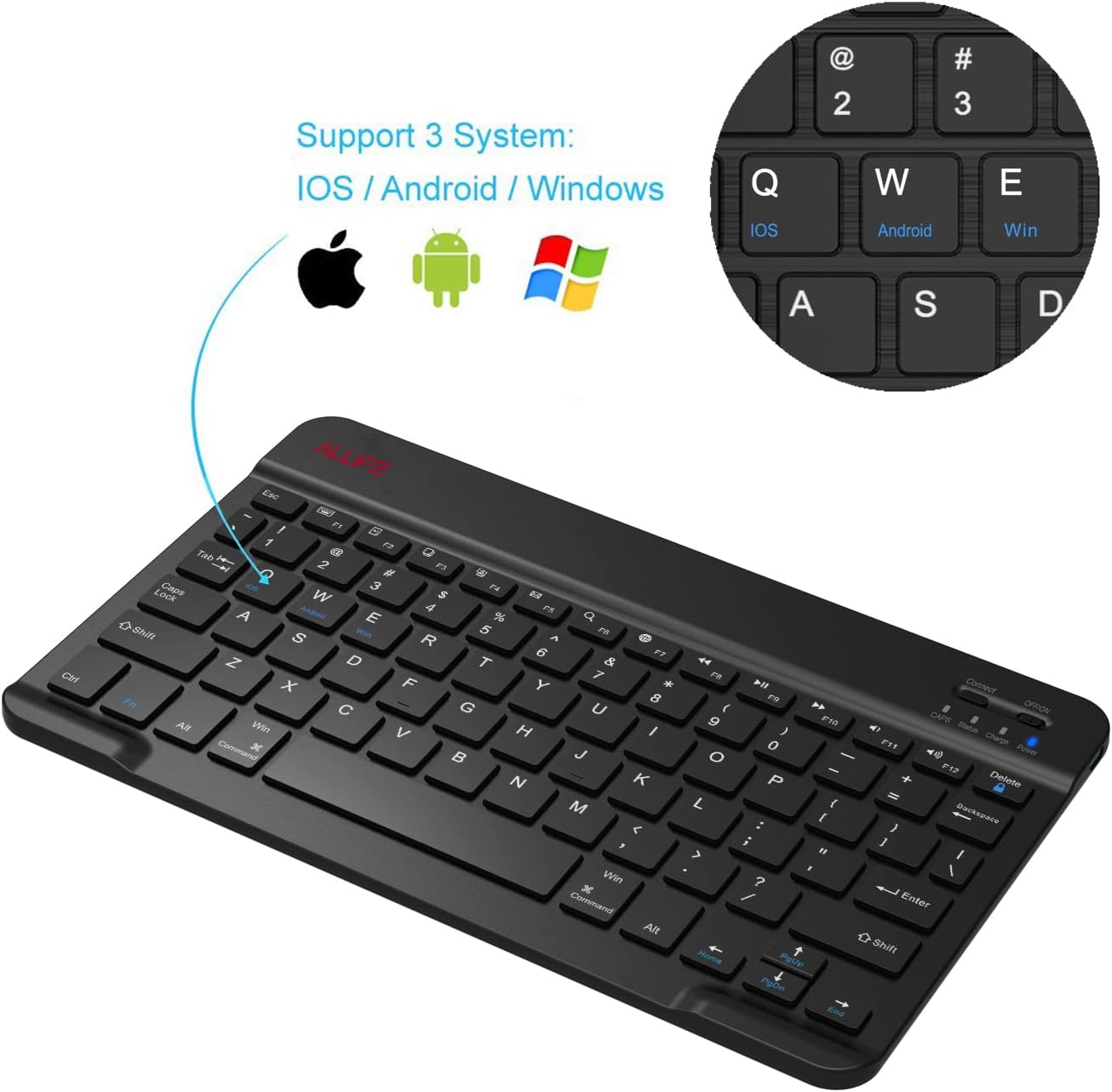 ALLIFE Universal Ultra Light Slim Portable Wireless Bluetooth 3.0 Keyboard for iOS iPad iPad Air, Pro, Mini, Android, Windows Tablets PC Smartphone with Protection Case Stand - Image 2