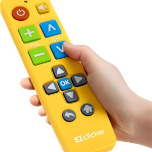 EZclicker Big Button Universal TV Remote (Yellow) Simple Easy to Use, Great for Seniors, Works with Major TV Brands (2xAAA Batteries Not Included)