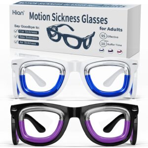 Hion 2 Pairs Adult Anti- Motion Sickness Smart Glasses, Ultra-Light Portable Nausea Relief Liquid Glasses, Carsickness Airsickness Seasickness Glasses, Kids Travel/Cruise Essentials（White+Black