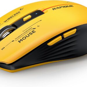 RAPIQUE Bluetooth Wireless Mouse - (BT1/BT2+USB Receiver) Tri-Device Compatibility for PC, Laptop, Computer, MacBook, Tablet (Black and Yellow)