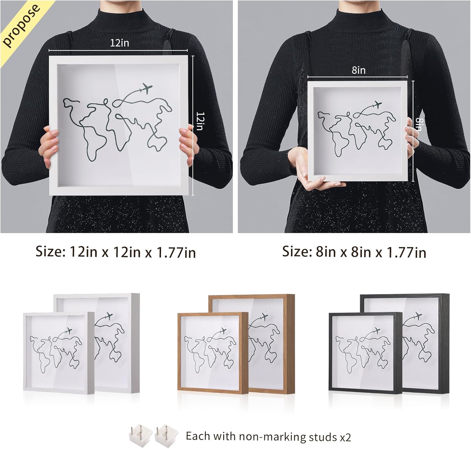 Travel Adventure Archive Shadow Box For Memories,8&12Inch Concert Travel Ticket Stub Memory Top Loading Shadow Keepsake Box With Slot On Top,life In a Shadow Box Travel Frame (White, 8x8) - Image 2