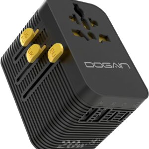 Universal Travel Adapter, PD 20W MAX International Power Adapter with 2 USB-C & 2 USB-A Ports, All-in-One Portable Travel Adapter, Worldwide Wall Charger for USA, UK, EU, AU, Travel Essentials (Black)