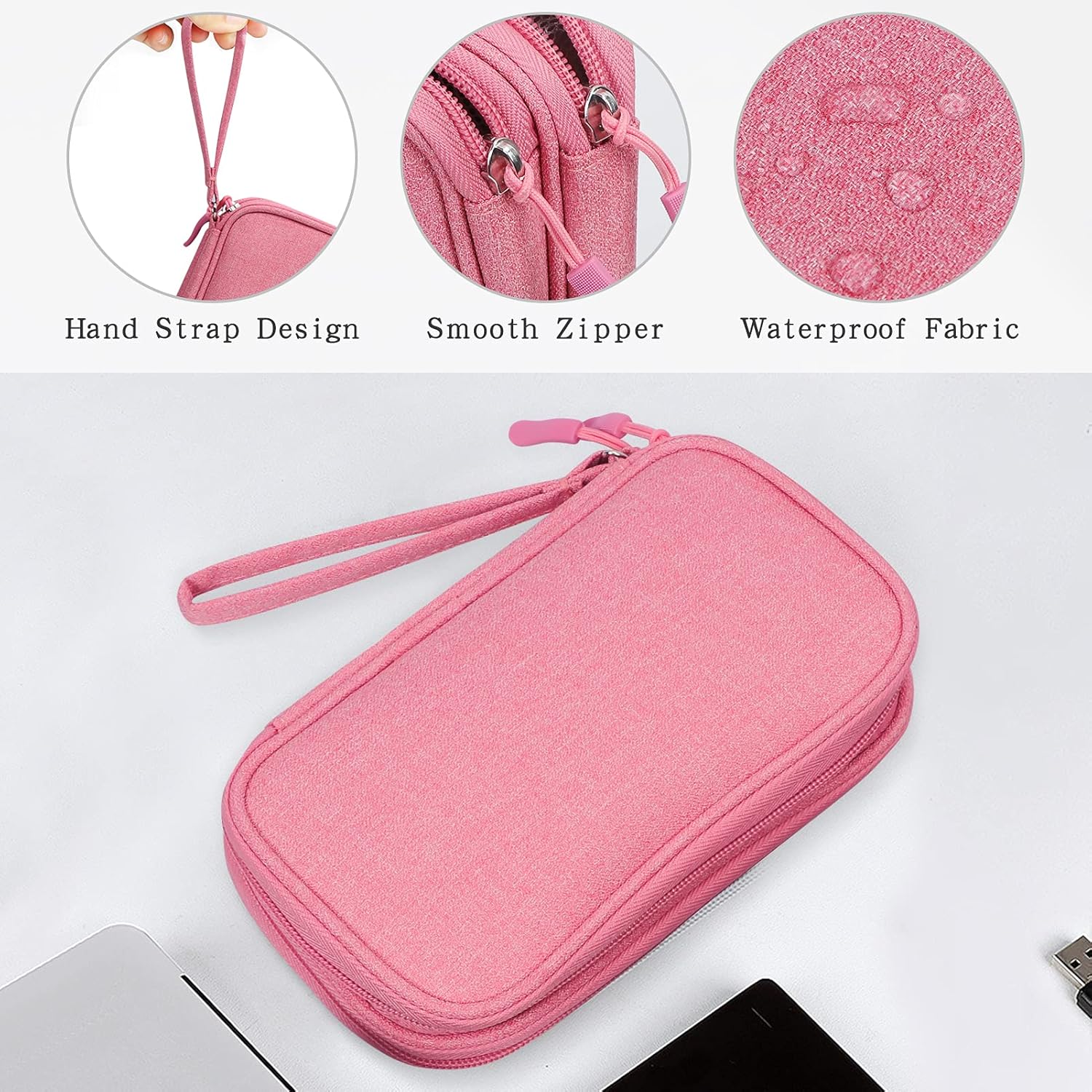 Skycase Electronic Organizer Travel Case - Waterproof Travel Cord Pouches for Organization, Cable Organizer, All-in-One Double Layers Storage Bag for Accessories, Charger, Cable, Pink - Image 4