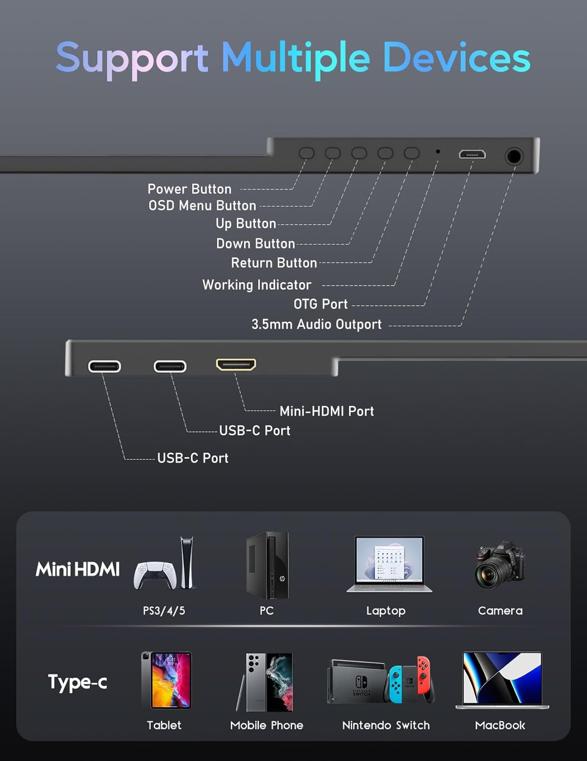 Portable Monitor 14inch 2K Laptop Monitor USB C HDMI Gaming Ultra-Slim IPS Display Smart Cover & Speakers, 2160 * 1440P Screen for Laptop, HDR External Monitor for Laptop PC Phone Mac Xbox - Image 4