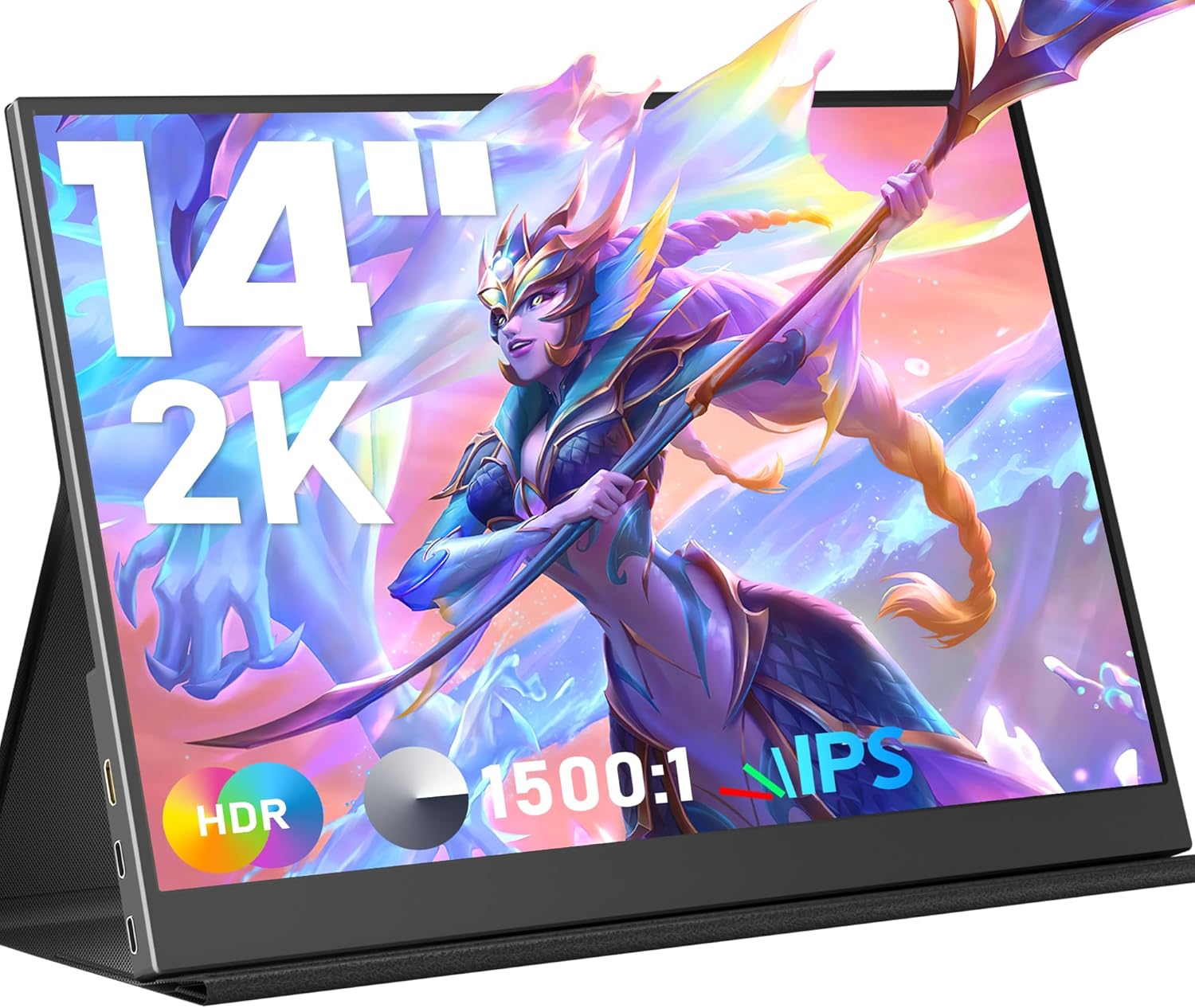 Portable Monitor 14inch 2K Laptop Monitor USB C HDMI Gaming Ultra-Slim IPS Display Smart Cover & Speakers, 2160 * 1440P Screen for Laptop, HDR External Monitor for Laptop PC Phone Mac Xbox - Image 6