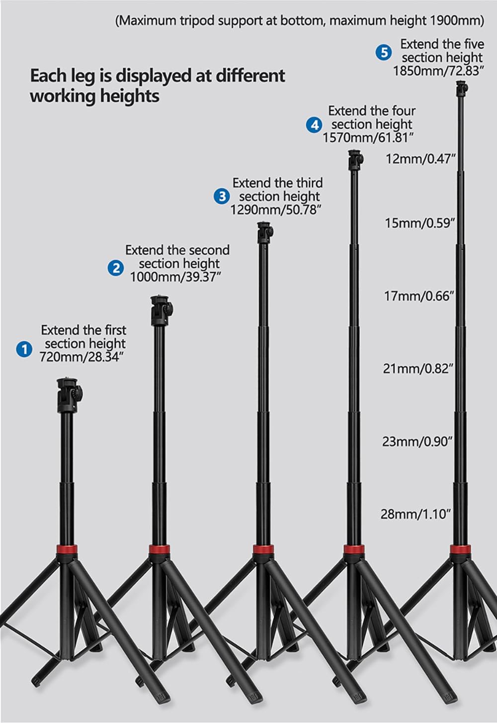 REFLEX CAMERA Lightweight Tripod Stand 76" Extendable Aluminum up to 190cm in Height, Lightweight & Portable with 1/4" Screw Thread 180° Rotation, Compatible with DSLR Camera, Lights & Smartphones - Image 8