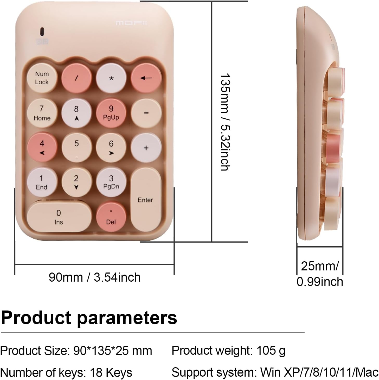 Lomiluskr Wireless Numeric Keypad with 2.4G USB Receiver, Cute Colorful Round Keycaps, Portable Financial Accounting Numpad Number Keyboard, Suitable for PC, Laptop (Milk Tea) - Image 6