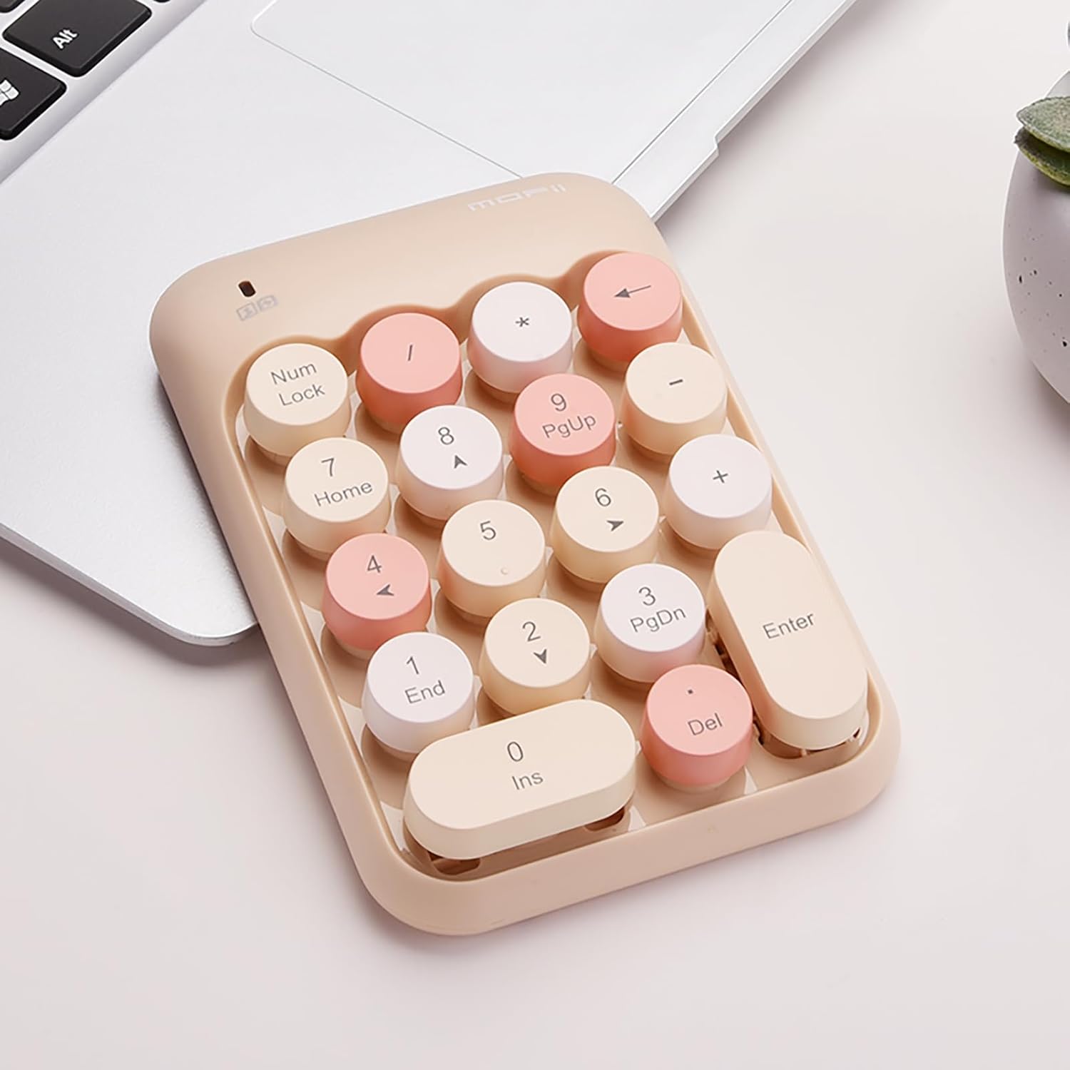 Lomiluskr Wireless Numeric Keypad with 2.4G USB Receiver, Cute Colorful Round Keycaps, Portable Financial Accounting Numpad Number Keyboard, Suitable for PC, Laptop (Milk Tea) - Image 9