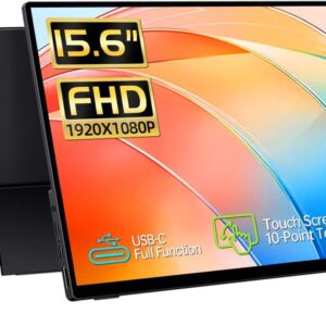 CAPERAVE 15.6'' Portable Monitor Touchscreen, FHD IPS Touch Screen with Tempered Glass, Travel Monitor with Kickstand & Speaker, HDMI USB C External Monitors for Mac Laptop Phone Computer