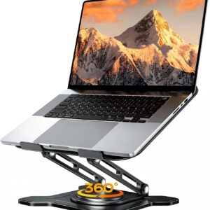 JCZT Adjustable Laptop Stand for Desk, 360° Rotating Base Ergonomic Computer Stand, Laptop Riser Foldable Protable for Office Home Fits Compatible with MacBook Pro/Air Notebook up to 10-16" Black