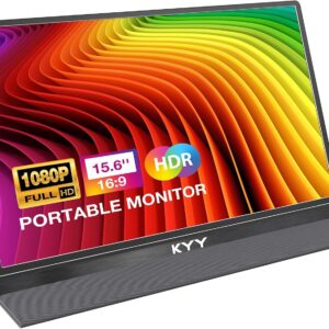 KYY Portable Monitor 15.6'' FHD 1080P USB C HDMI Gaming Monitor Ultra-Slim IPS Display w/Smart Cover & Speakers, Plug&Play, External Monitor for Laptop PC Phone Mac Xbox PS4