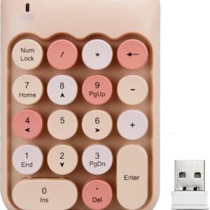 Lomiluskr Wireless Numeric Keypad with 2.4G USB Receiver, Cute Colorful Round Keycaps, Portable Financial Accounting Numpad Number Keyboard, Suitable for PC, Laptop (Milk Tea)
