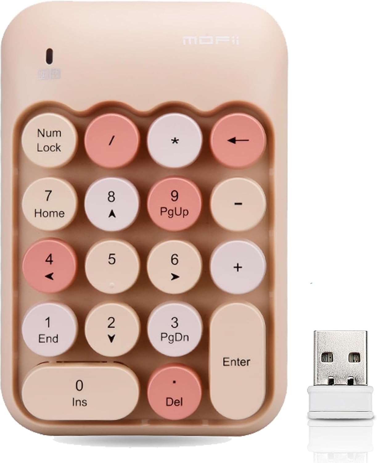 Lomiluskr Wireless Numeric Keypad with 2.4G USB Receiver, Cute Colorful Round Keycaps, Portable Financial Accounting Numpad Number Keyboard, Suitable for PC, Laptop (Milk Tea)